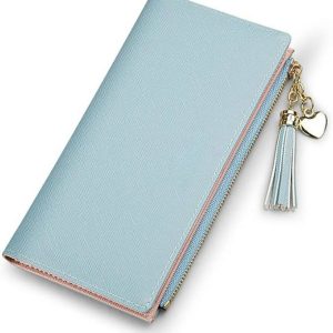 Womens Wallet Cute Elegant Long Slim Card Holder Case Minimalist Coin Purse Thin Tassels Zip Clutch Wallets for Girls Ladies